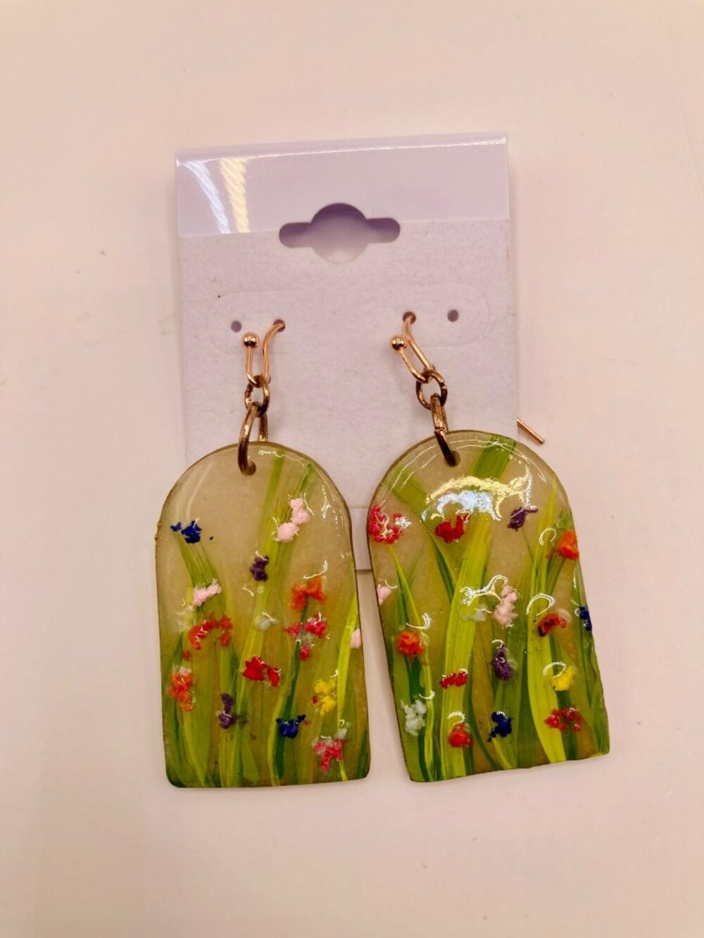 Pressed Flower Resin Arch Earrings Wildflower Garden Design -78B